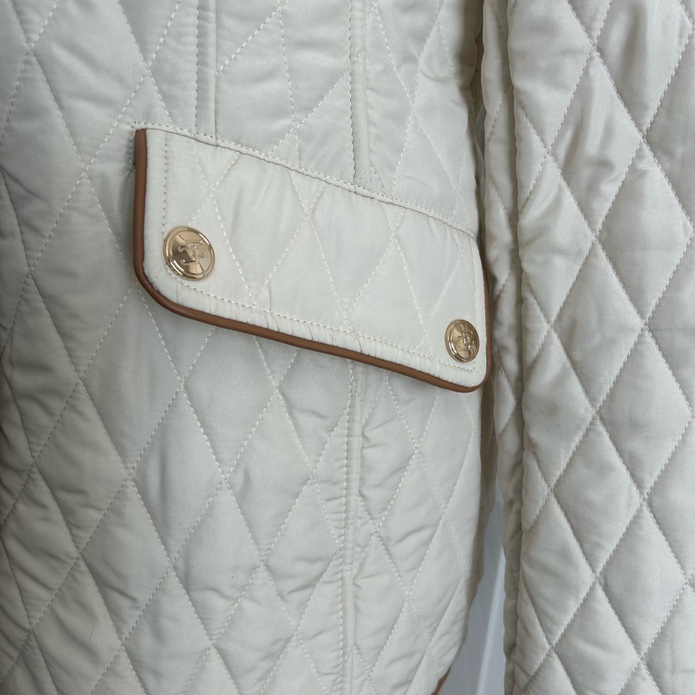 Chico's Cream and Brown Puffer Jacket with Quilted Design - Picture 3 of 7